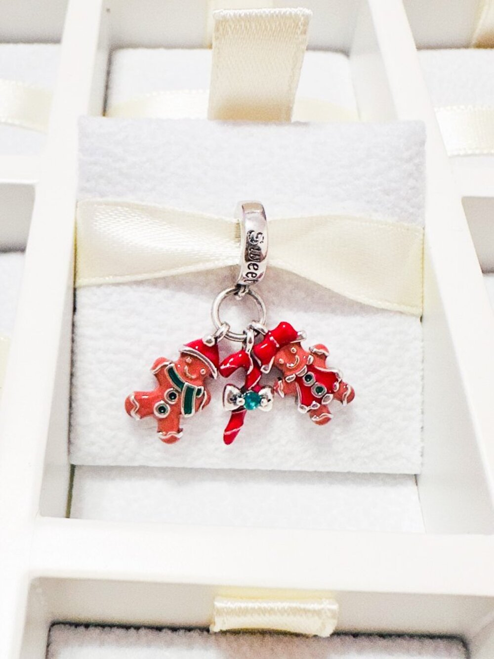 925 Sterling Silver Christmas Gingerbreads And Candy Cane Dangle Charm